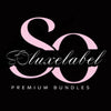 Luxelabel logo with pink and white design on a black background